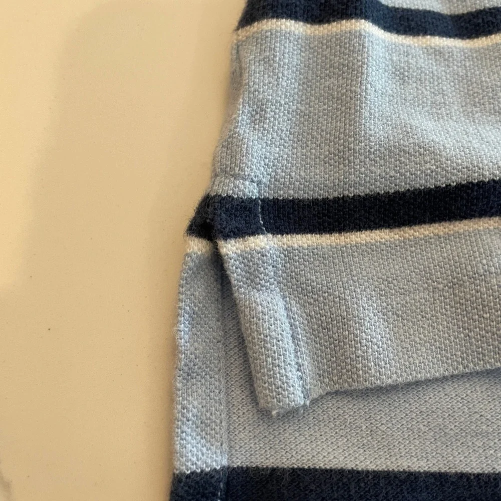 Polo Ralph Lauren Boys Light Blue Navy Striped Polo Shirt L 14-16 Orange Pony